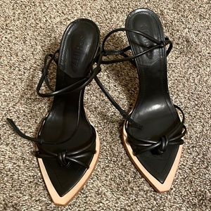 Abby Black Leather Knotted Pointed-Toe High Heel